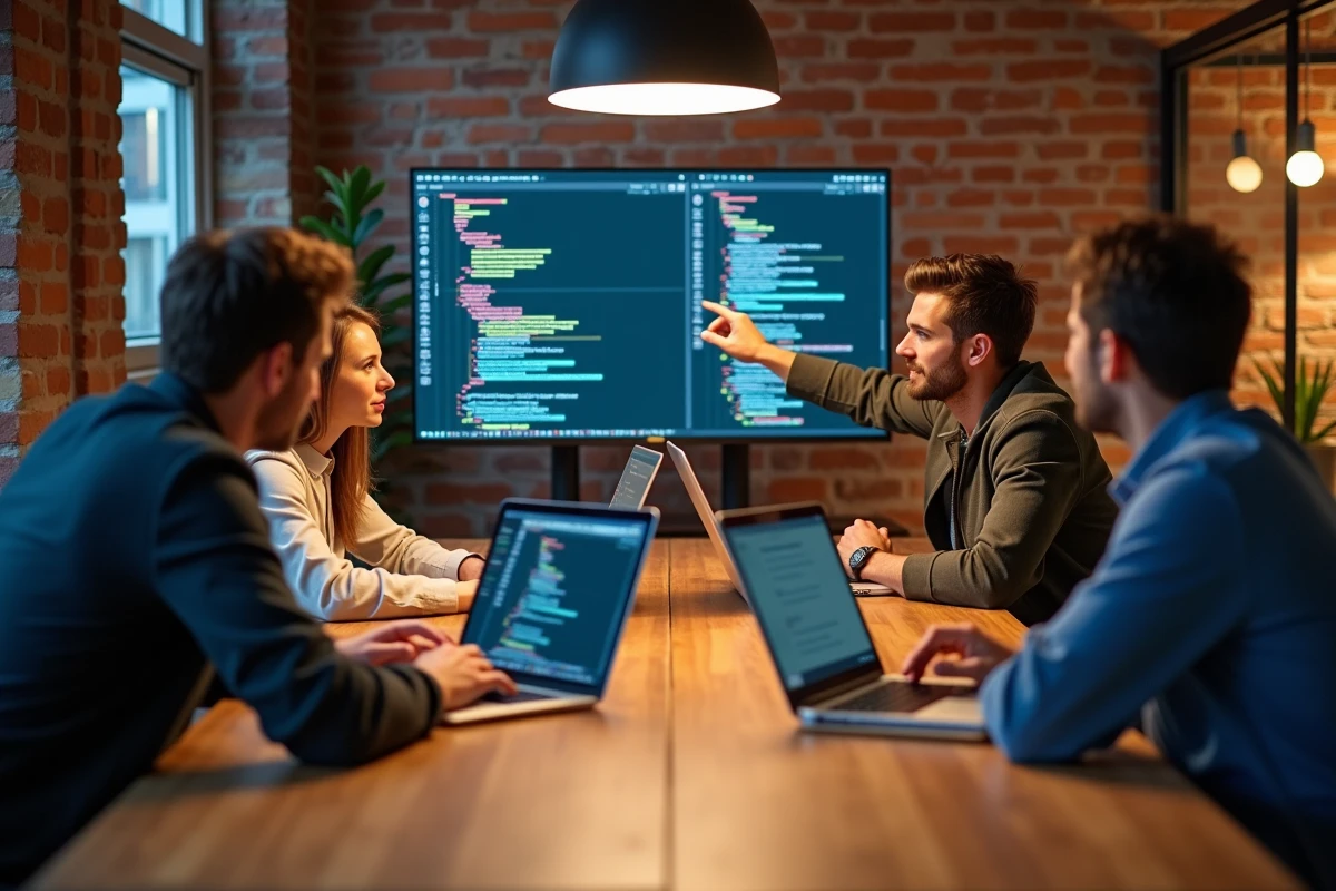 Equipe de développeurs web en discussion collaborative
