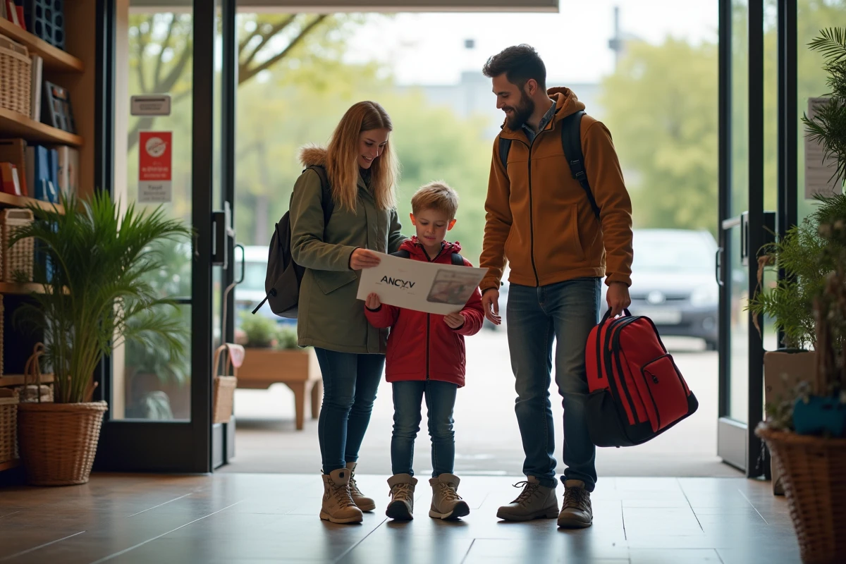 Famille achetant équipement sportif à l