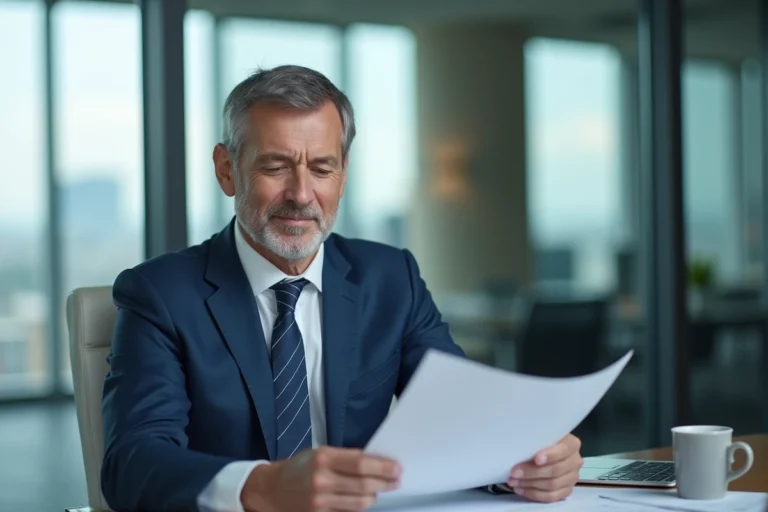 Homme d'affaires en costume bleu dans un bureau moderne
