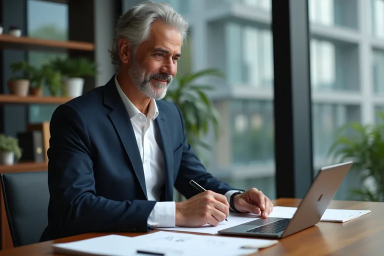 Homme d'affaires en costume dans un bureau moderne