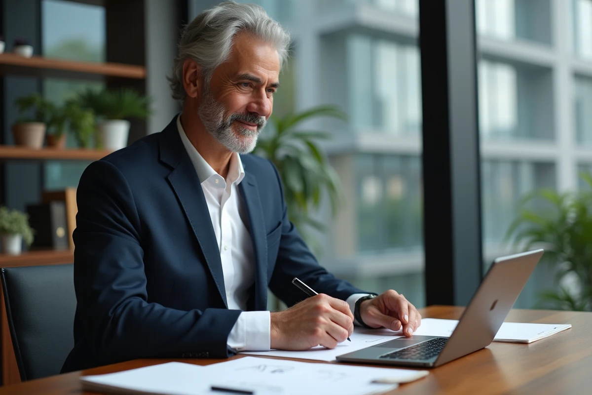 Homme d'affaires en costume dans un bureau moderne
