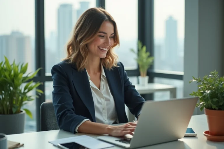 Jeune femme entrepreneure souriante dans un bureau moderne